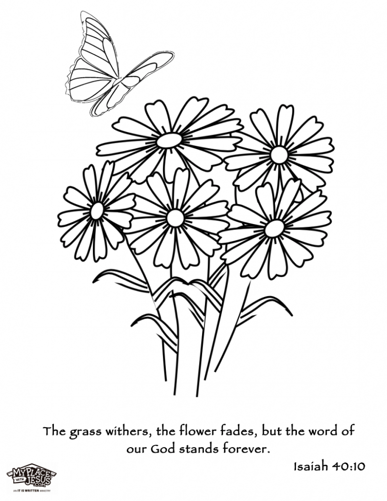 printable coloring page - flowers with a butterfly