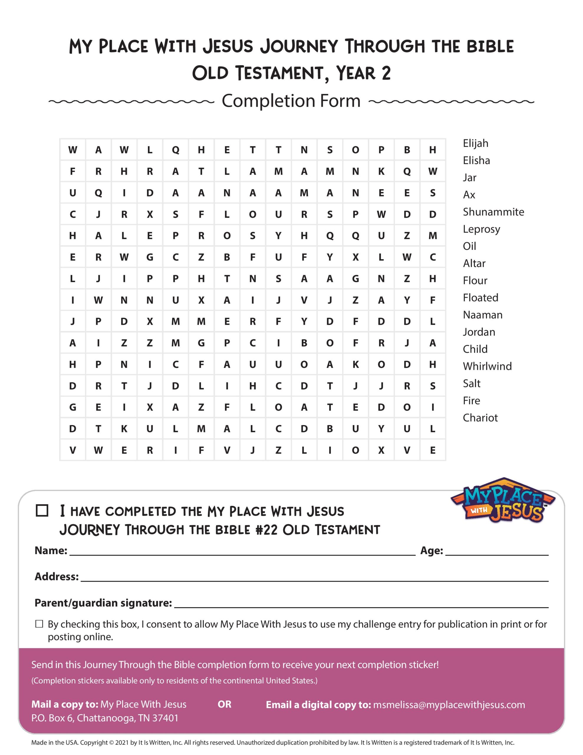 Journey Through the Bible 22 Word search