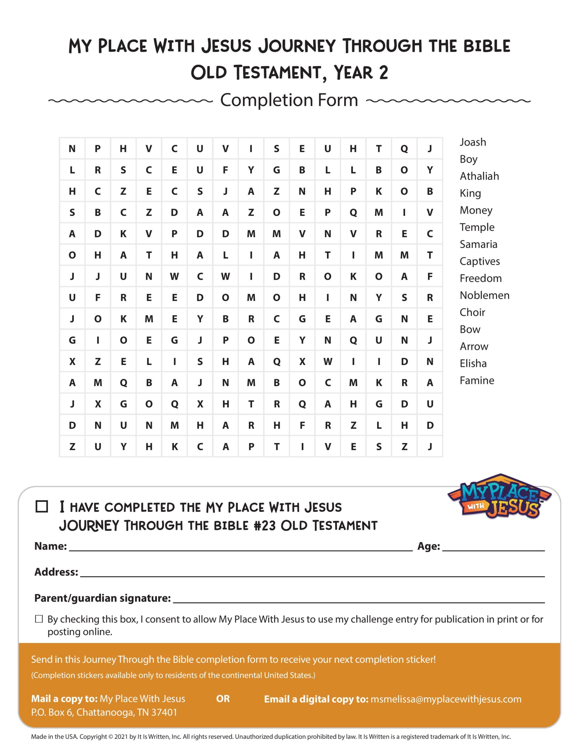 Journey Through the Bible 23 Word search