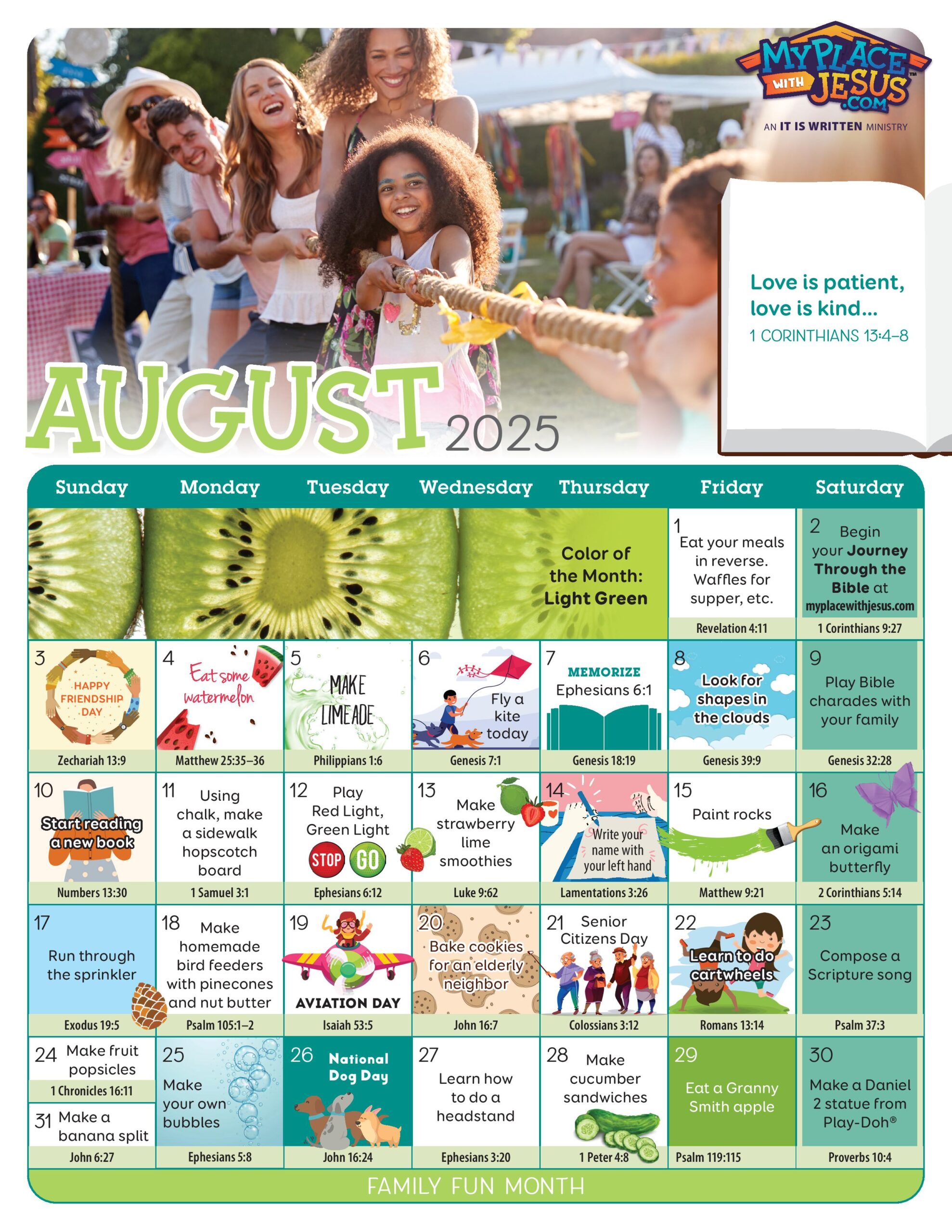 August 2025 activity calendar with something new and fun to discover for each day.