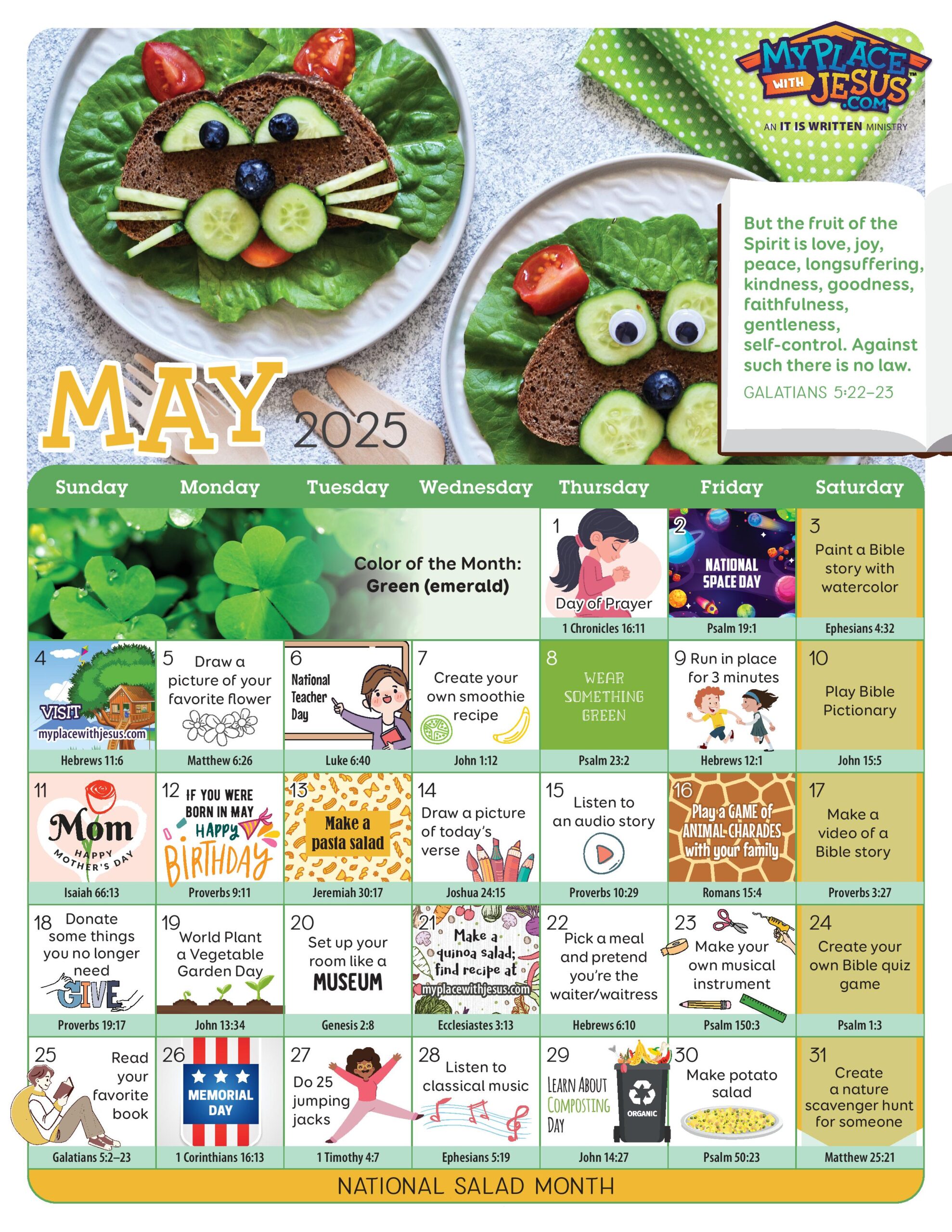 May 2025 activity calendar with something new and fun to discover for each day.