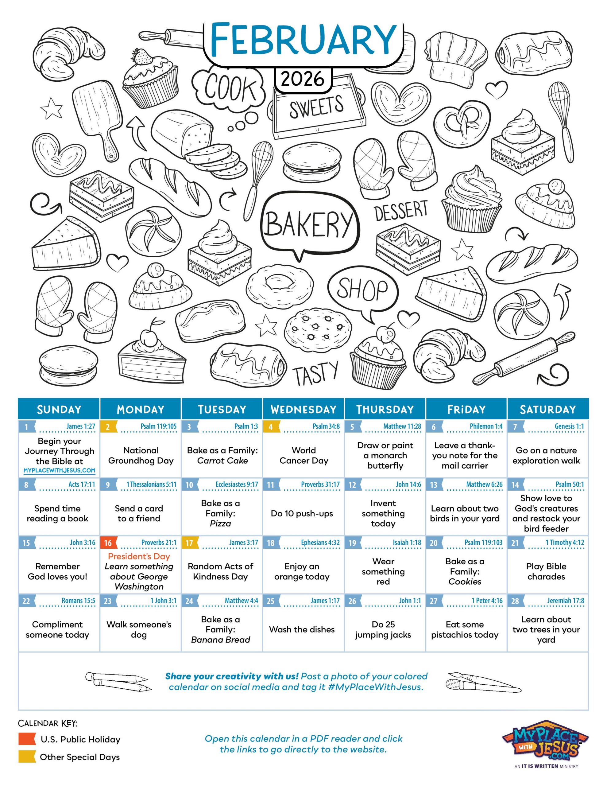 February 2026 Activity Calendar with something new to do on every day