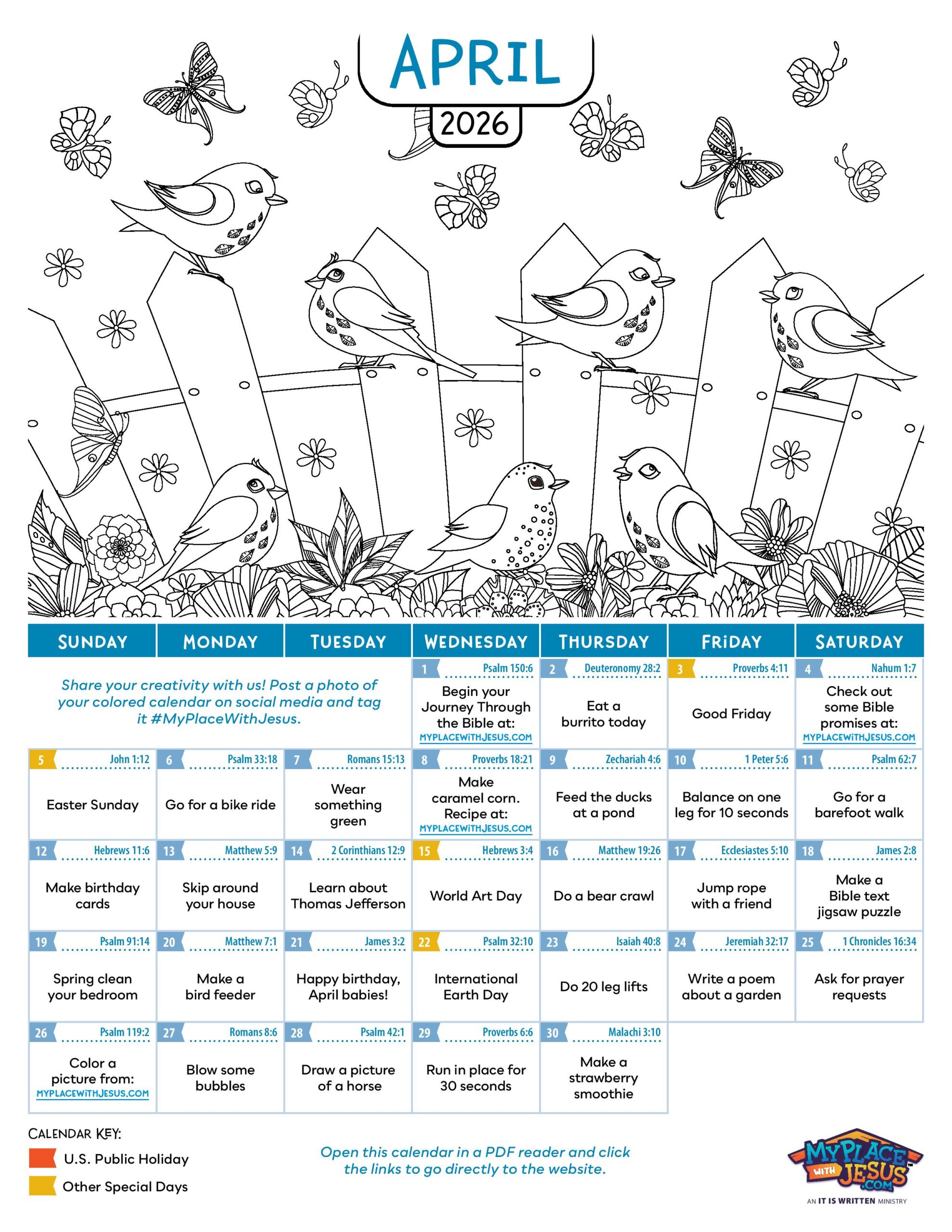 April 2026 Activity Calendar with something new to do on every day