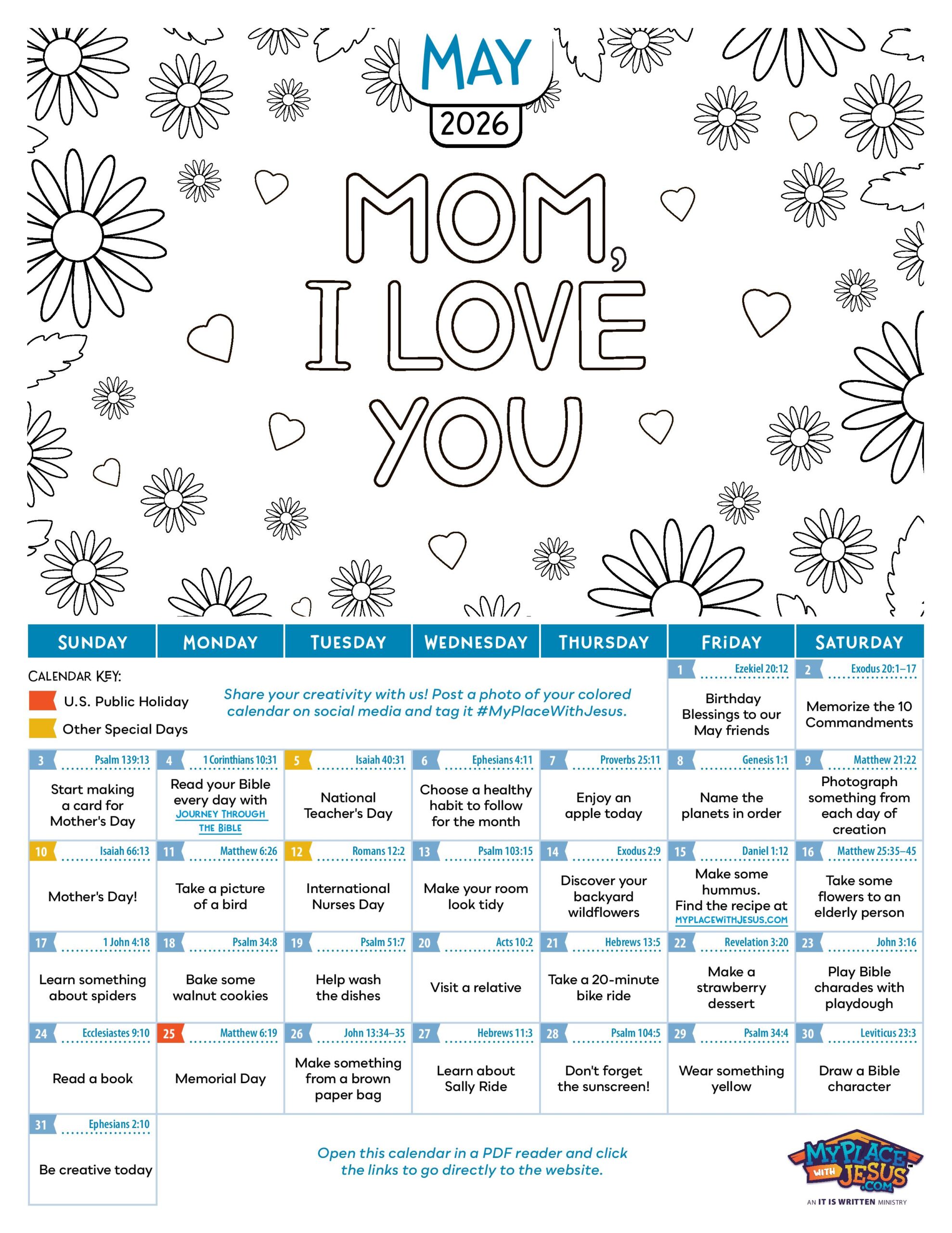 May 2026 Activity Calendar with something new to do on every day