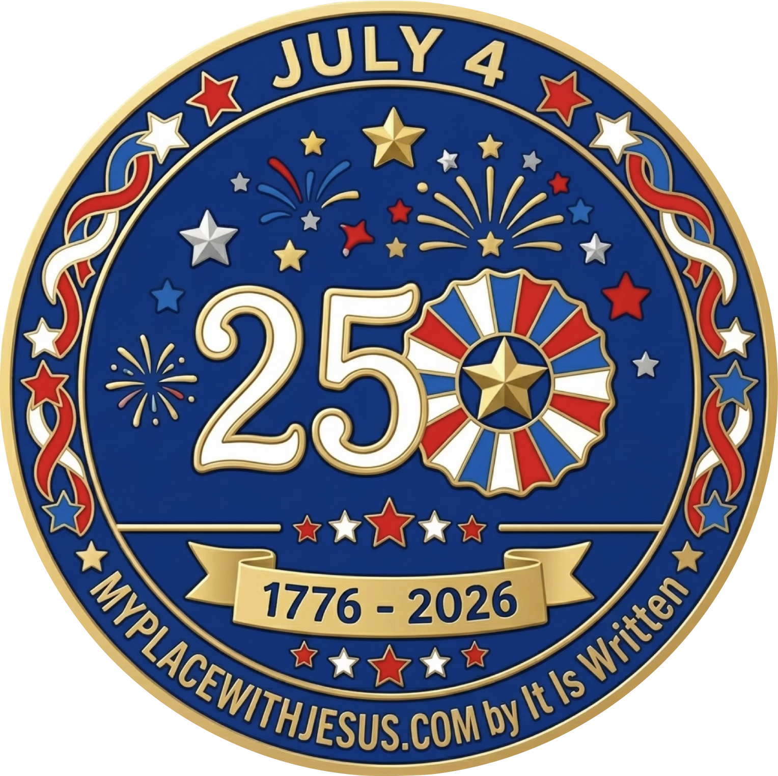 Free pin from My Place With Jesus celebrating America's 250th birthday.