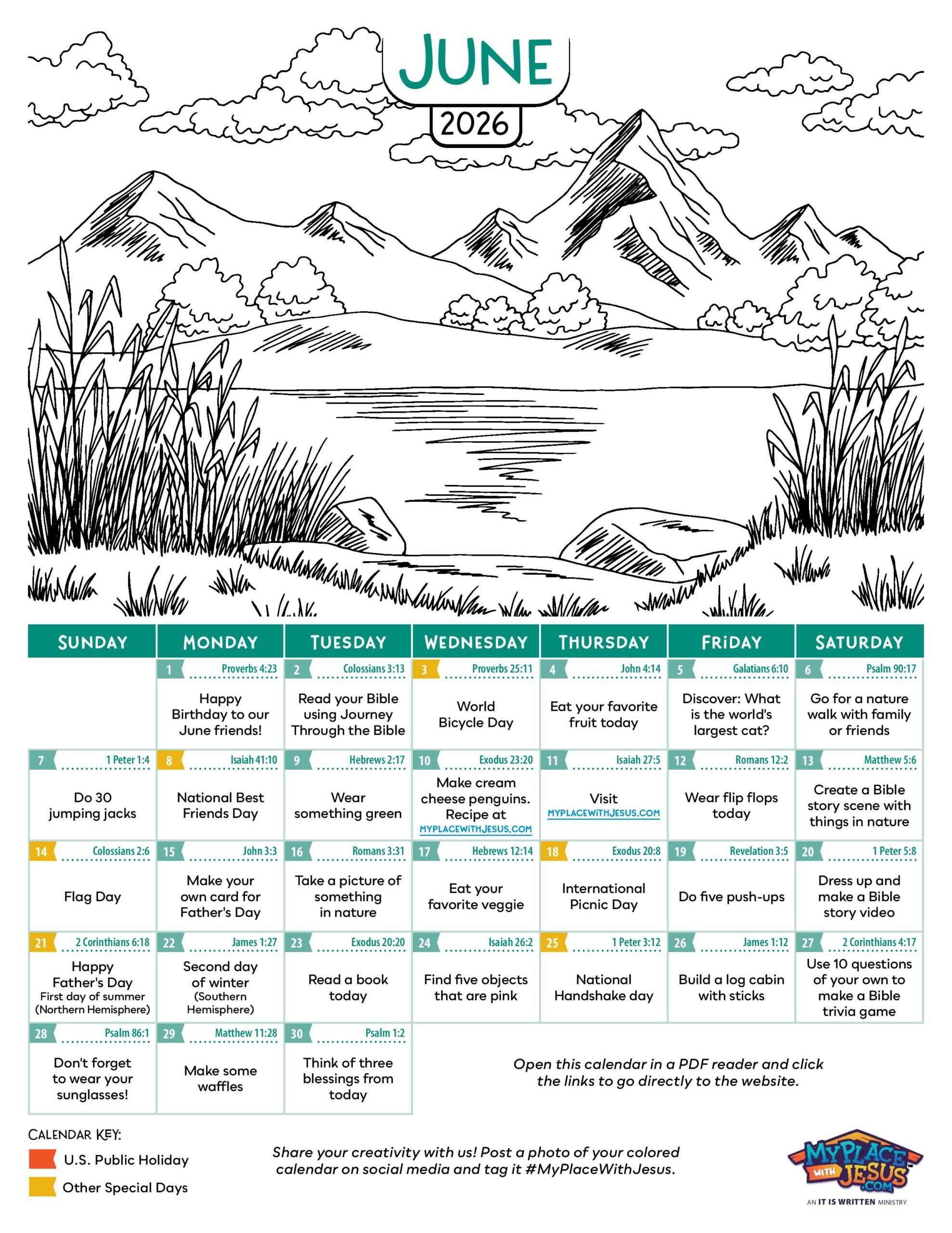 June 2026 Activity Calendar with something new to do on every day