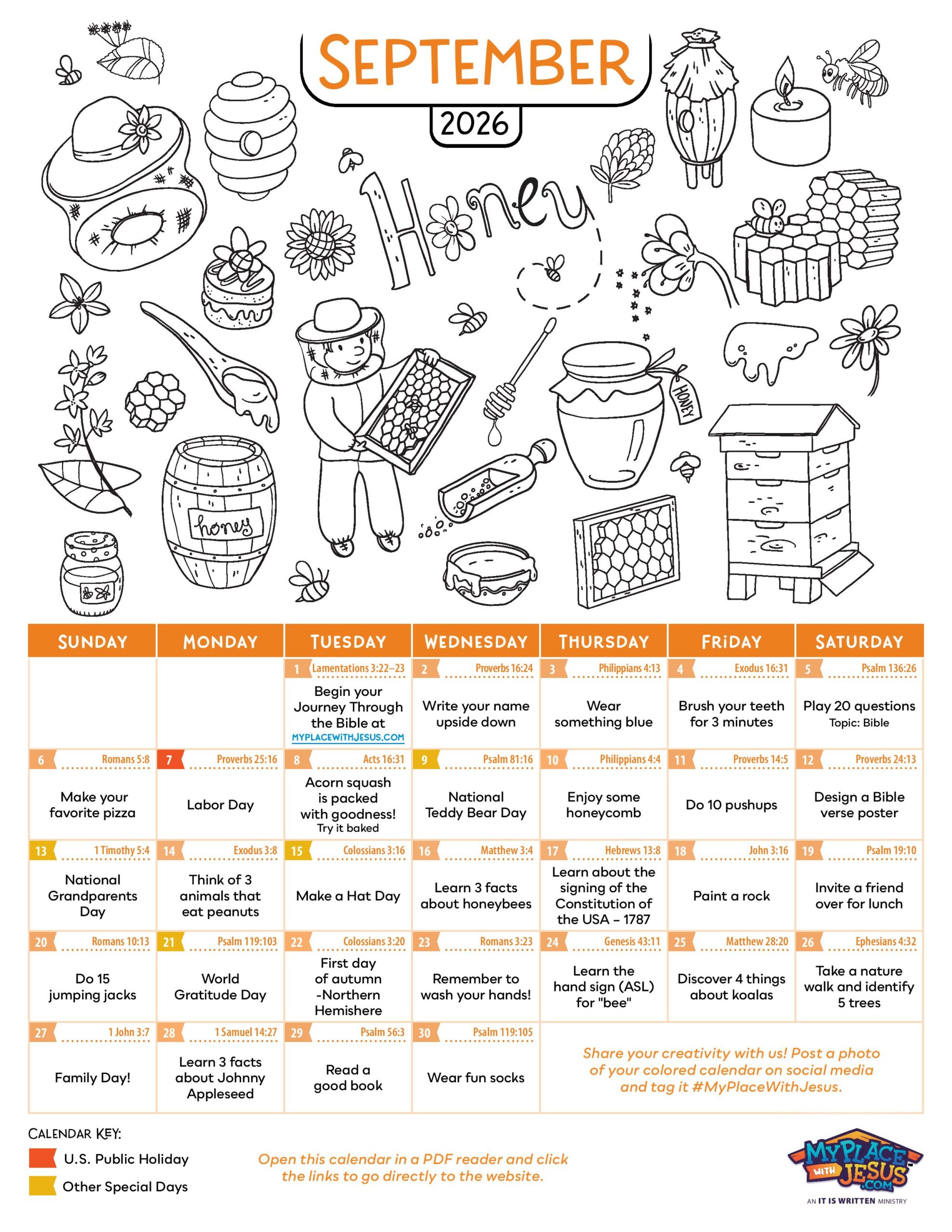 September 2026 Activity Calendar with something new to do every day