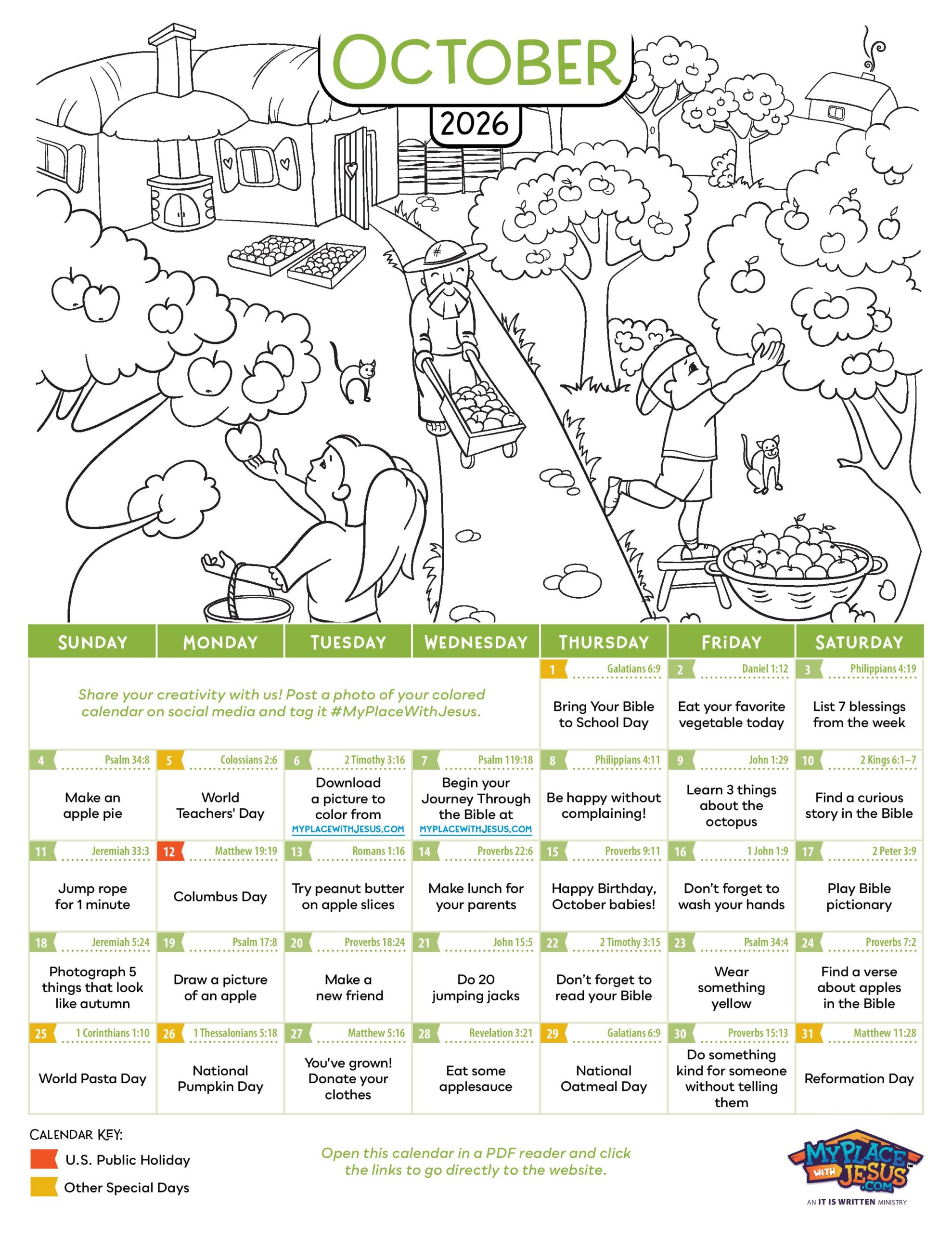 October 2026 Activity Calendar with something new to do every day